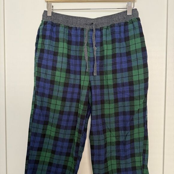 Eddie Bauer Pajama Lounge Pants Mens Size M Green Plaid Flannel Elastic Waist - Picture 2 of 12